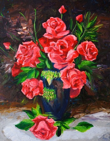 Oil Painting - Roses in Vase